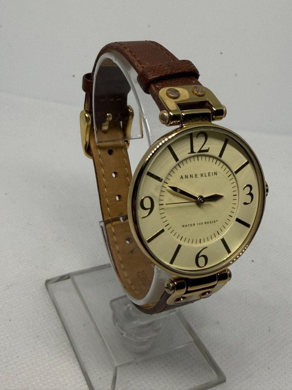 Anne Klein Ladies Gold-Tone Round Watch Cream Dial Roman Numeral Leather 10-9168 - Picture 8 of 11